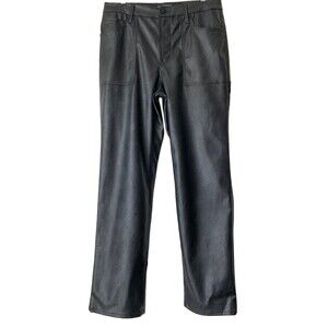 Good American Pants Women Size 8 / 29 Black Wide Leg Faux Leather